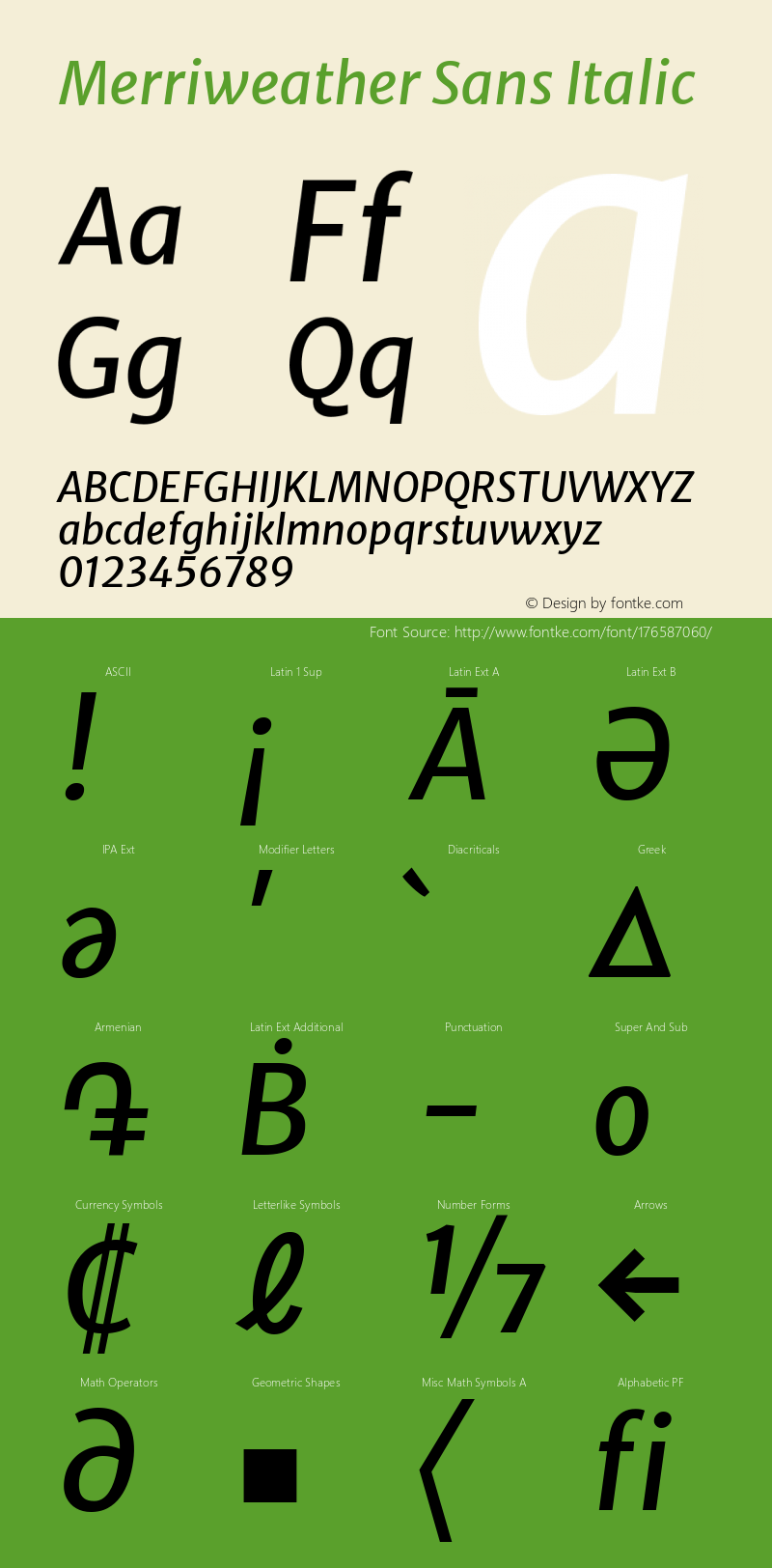 Merriweather Sans Italic Version 2.000; ttfautohint (v1.8.3)图片样张