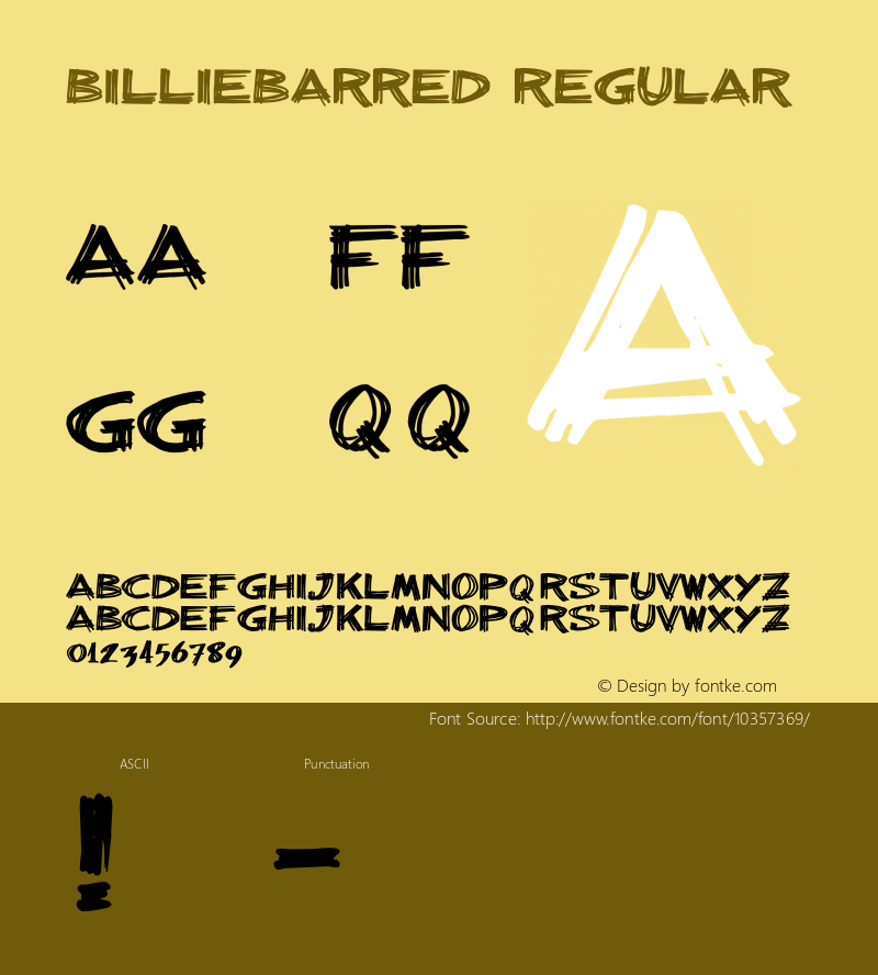 billieBarred Regular Version 1.000;PS 001.001;hotconv 1.0.38图片样张