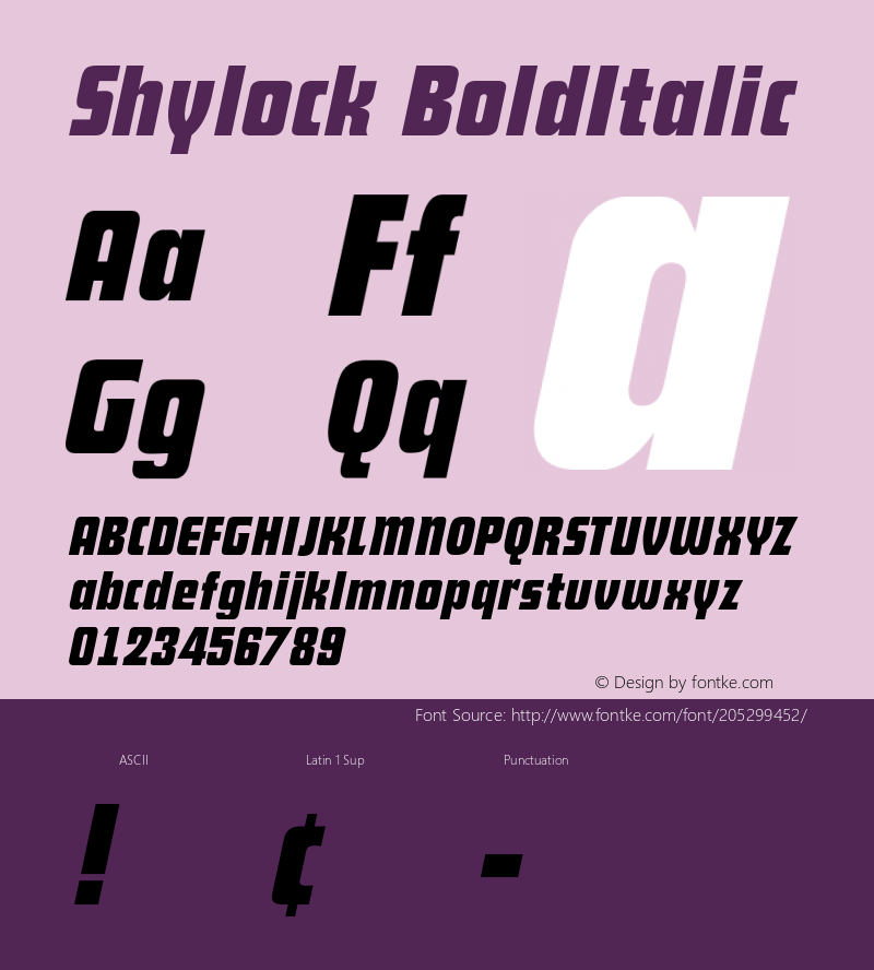 Shylock BoldItalic Macromedia Fontographer 4.1 7/20/96图片样张