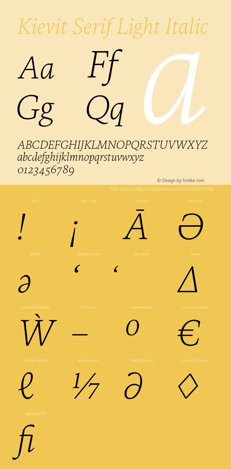 Kievit Serif Light Italic Version 7.700, build 1040, FoPs, FL 5.04图片样张