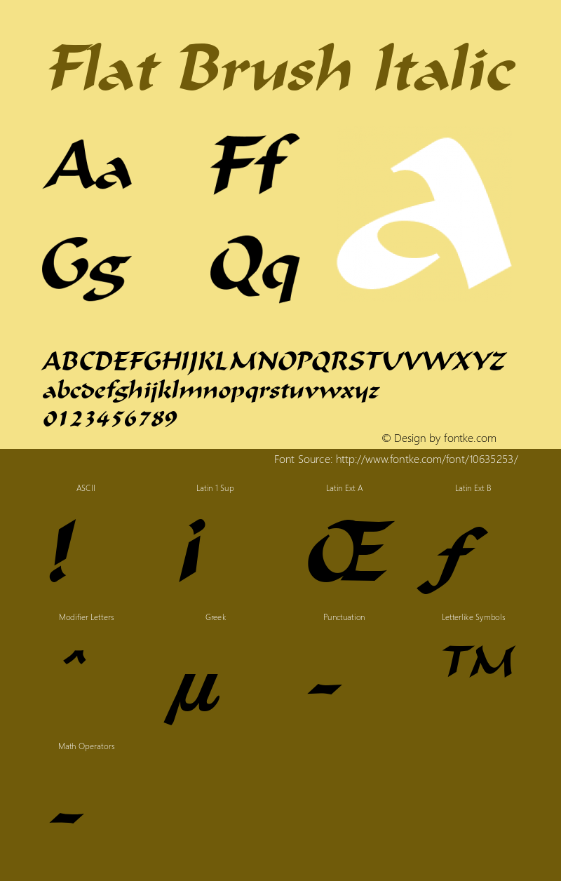 Flat Brush Italic Altsys Fontographer 4.1 2/1/95图片样张