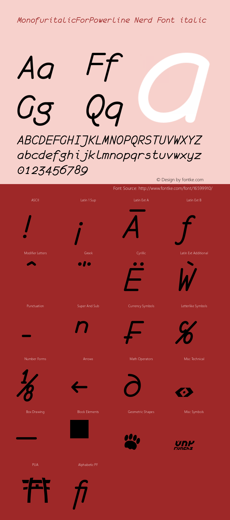MonofuritalicForPowerline Nerd Font italic unci 1.0 2000-04-14图片样张