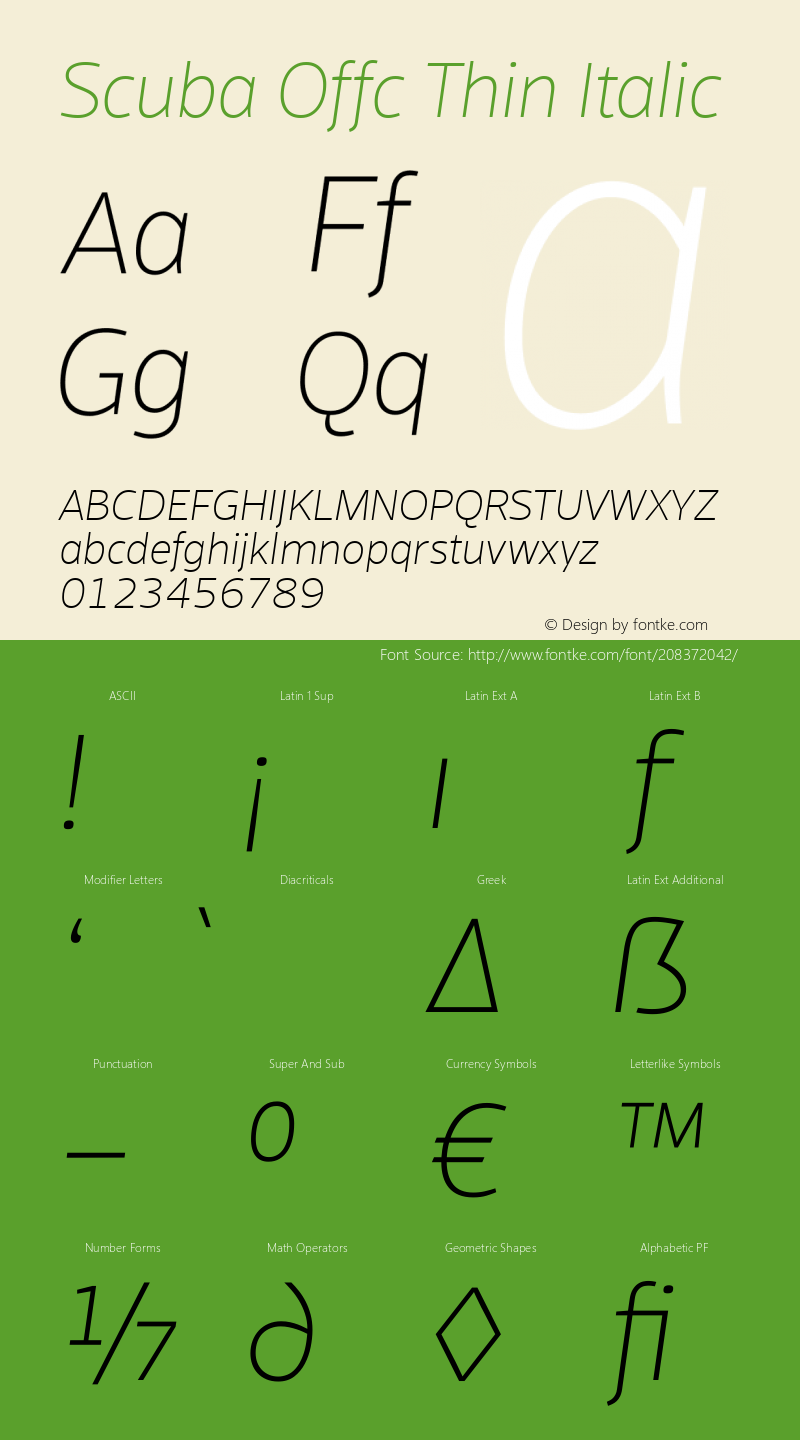 Scuba Offc Thin Italic Version 7.504; 2012; Build 1020图片样张