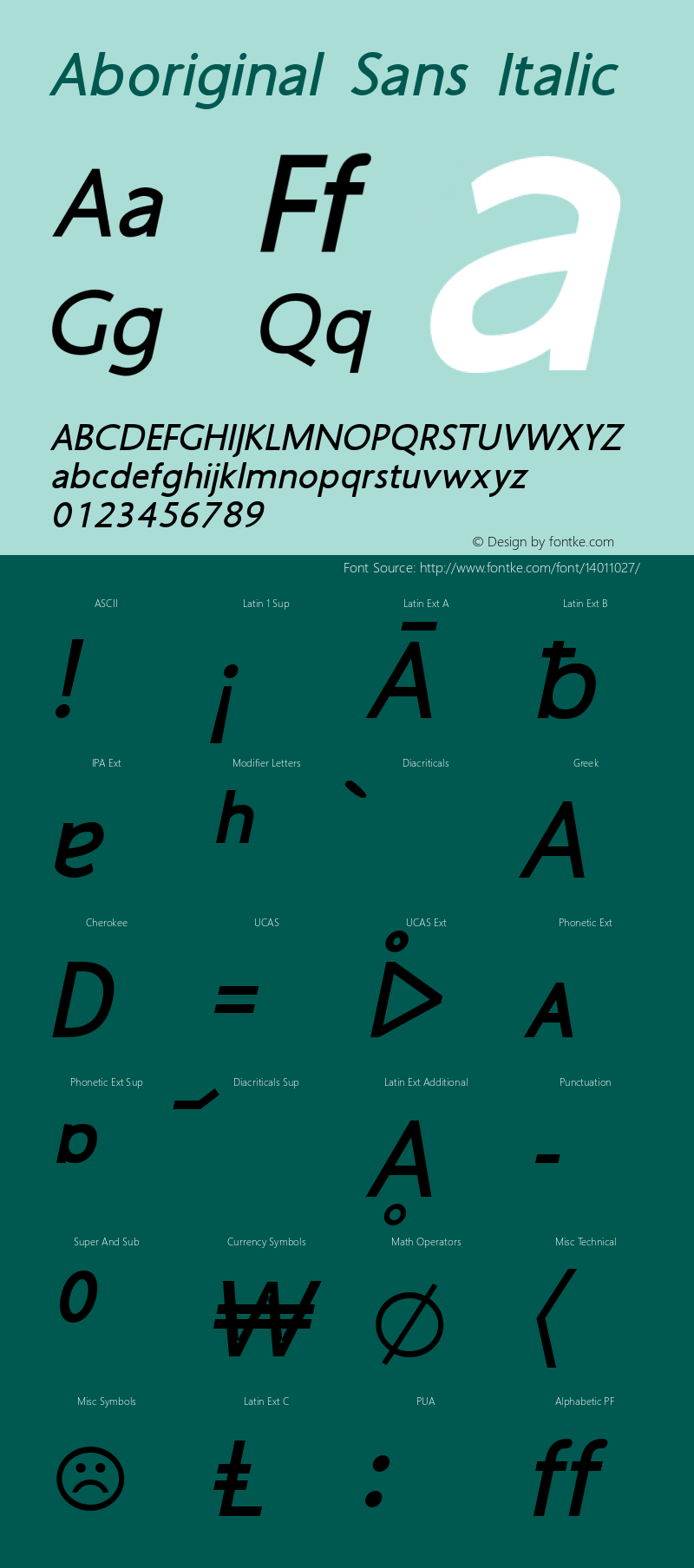 Aboriginal Sans Italic Version 9.602图片样张