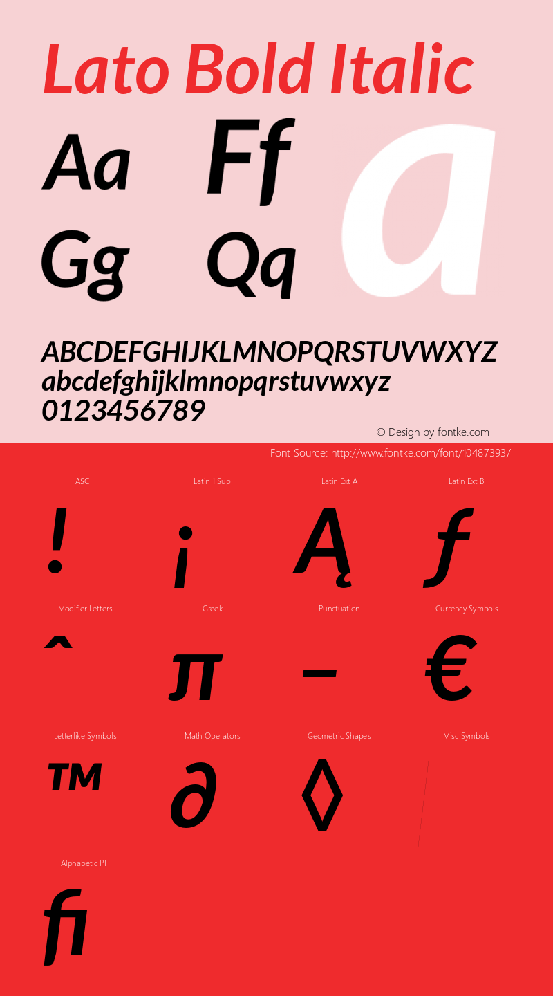 Lato Bold Italic Version 1.105; Western+Polish opensource图片样张