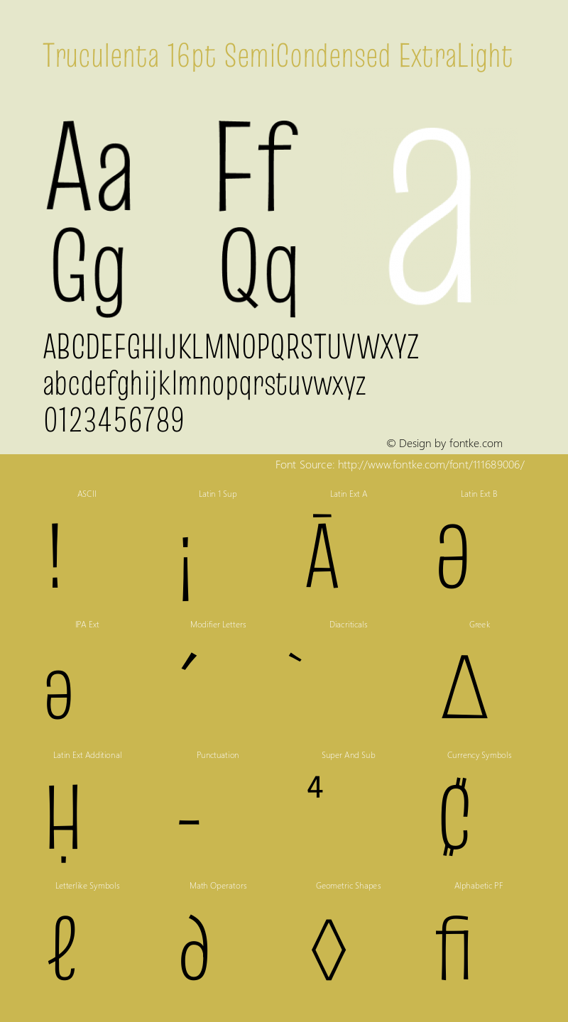 Truculenta 16pt SemiCondensed ExtraLight Version 1.002图片样张