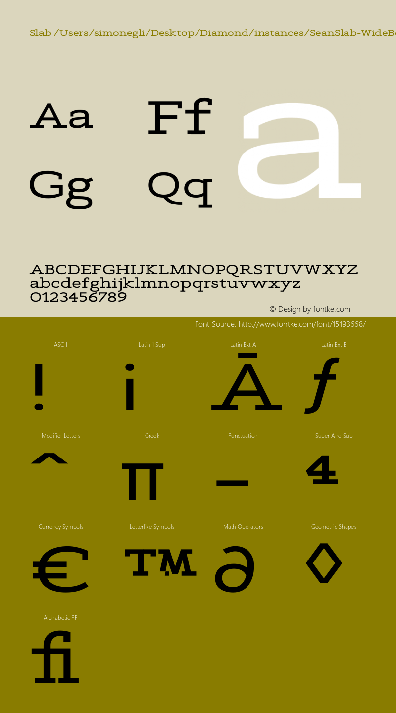 Slab /Users/simonegli/Desktop/Diamond/instances/SeanSlab-WideBold.ufo Version Version Beta 1.0图片样张