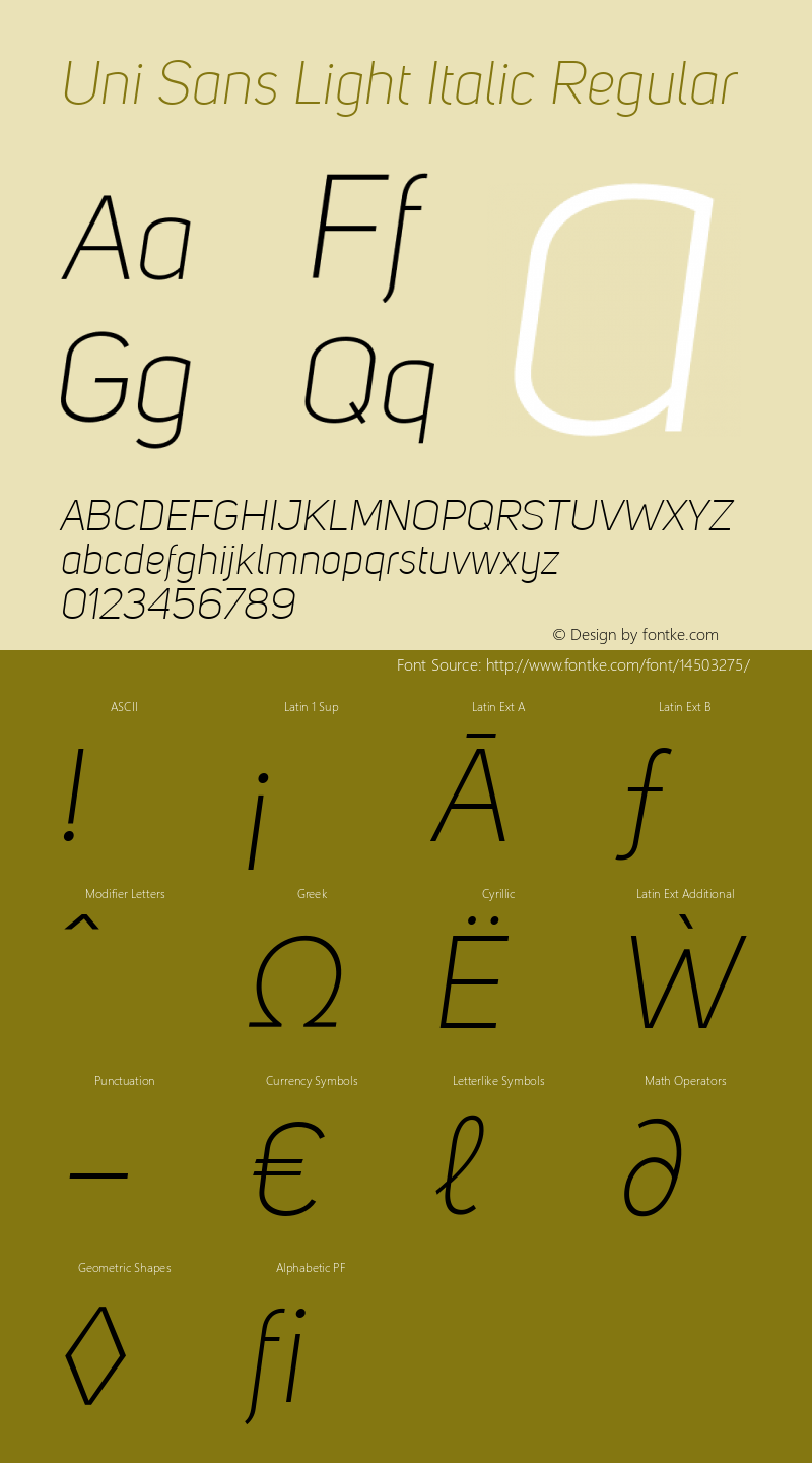 Uni Sans Light Italic Regular Version 001.029图片样张
