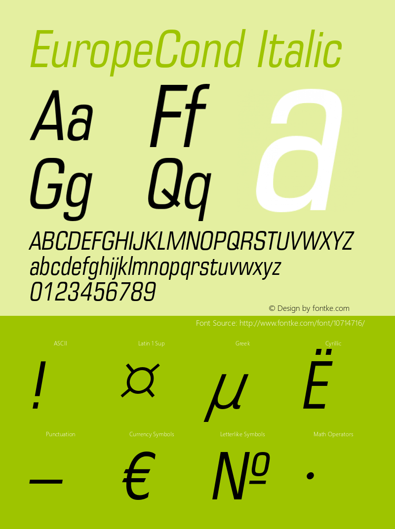 EuropeCond Italic OTF 1.0;PS 001.001;Core 116;AOCW 1.0 161图片样张