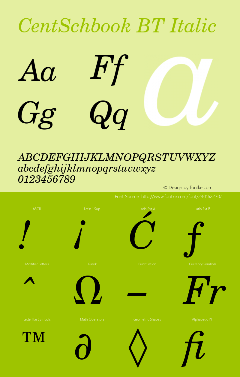 CentSchbook BT Italic Version 1.01 emb4-OT图片样张