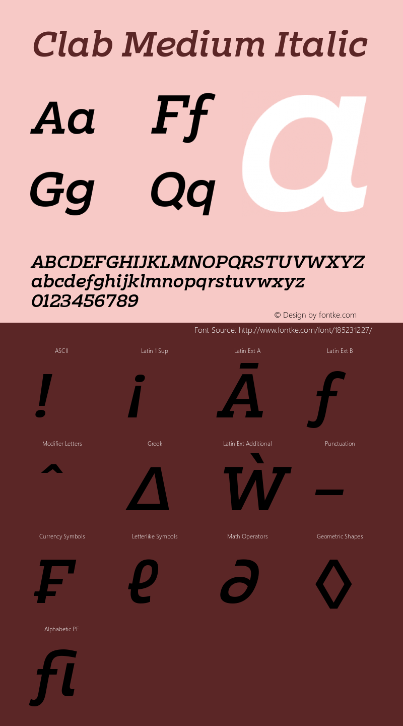 Clab-MediumItalic Version 1.000 | wf-rip DC20190815图片样张