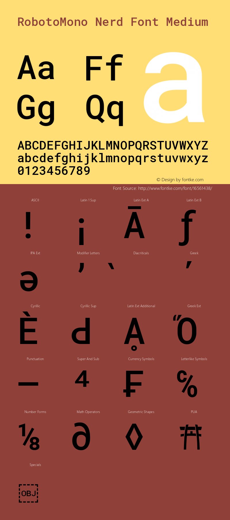 RobotoMono Nerd Font Medium Version 2.000986; 2015; ttfautohint (v1.3)图片样张