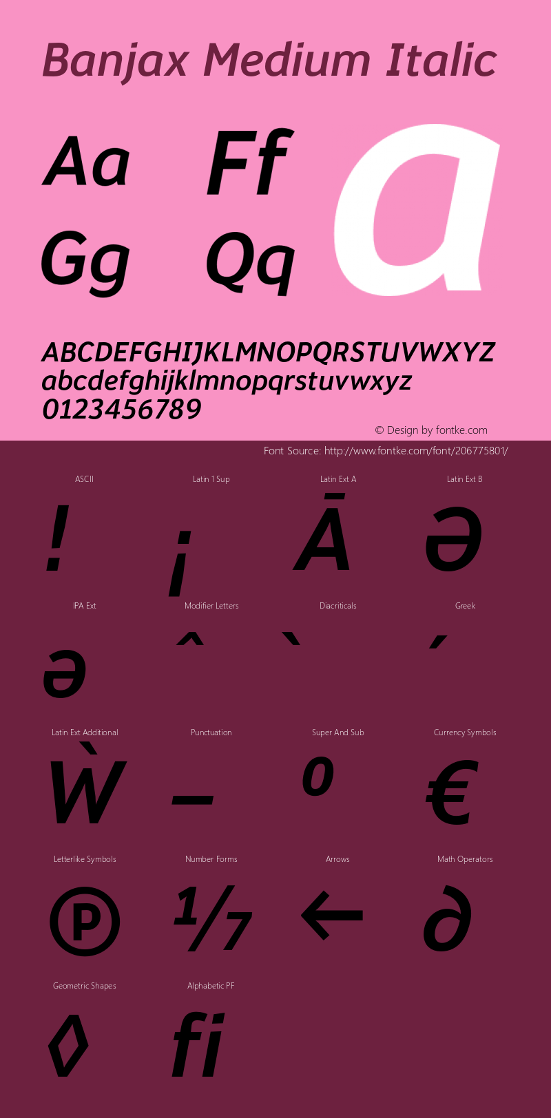 Banjax Medium Italic Version 1.000;PS 001.000;hotconv 1.0.88;makeotf.lib2.5.64775图片样张