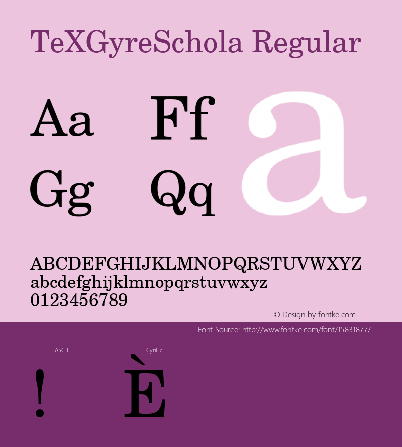 TeXGyreSchola Regular Version 1.103;PS 1.103;hotconv 1.0.49;makeotf.lib2.0.14853; ttfautohint (v1.4.1)图片样张