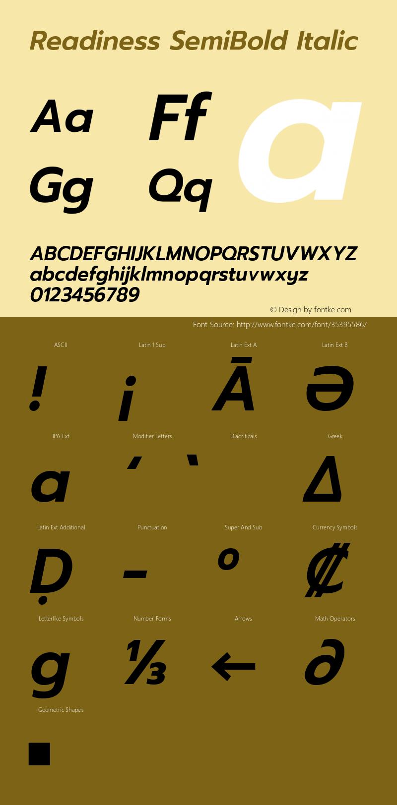 Readiness SemiBold Italic Version 1.00;August 1, 2019;FontCreator 11.5.0.2425 64-bit图片样张