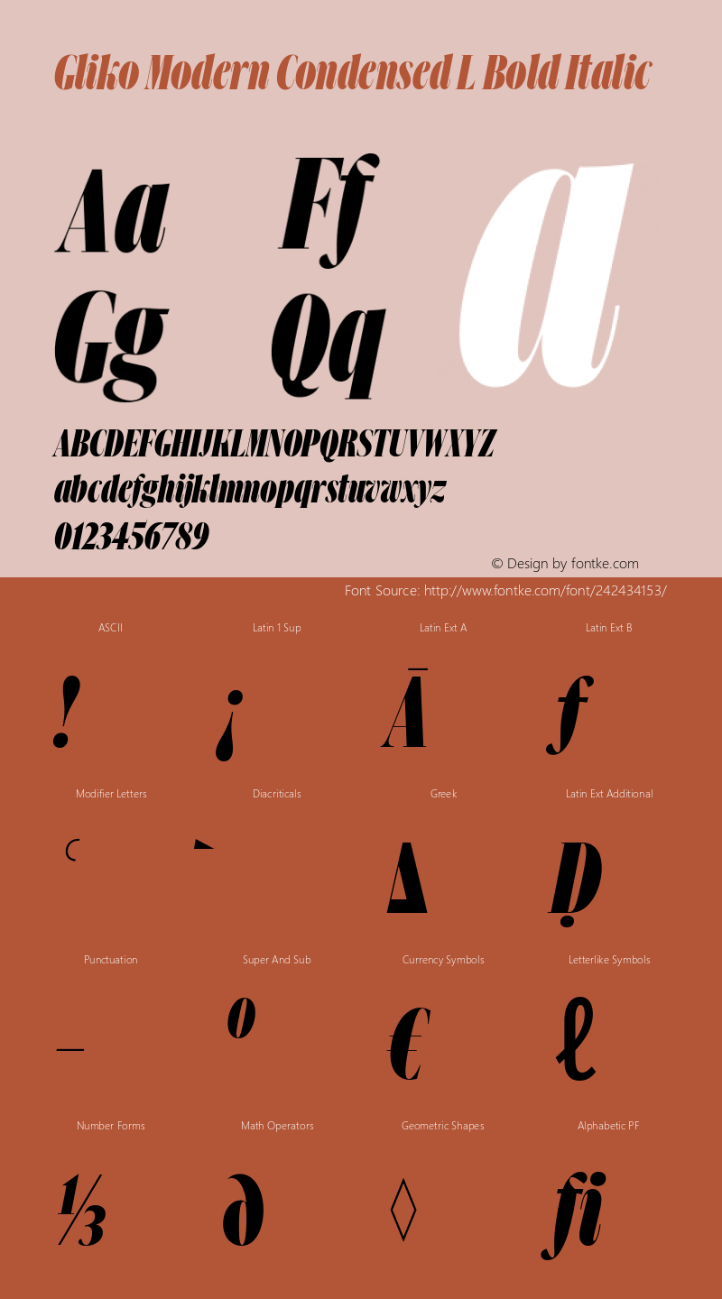 Gliko Modern Condensed L BoldItalic Version 2.001图片样张