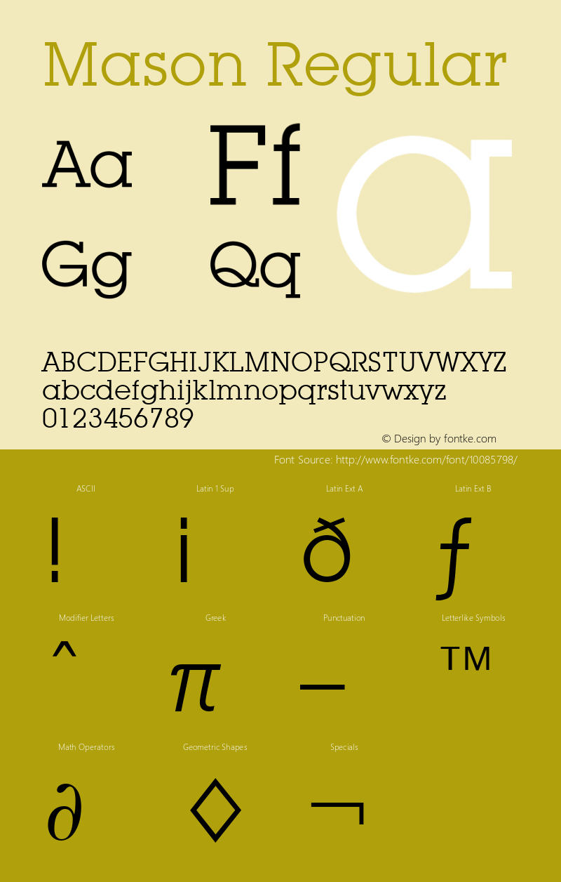 Mason Regular Font Version 2.6; Converter Version 1.10图片样张