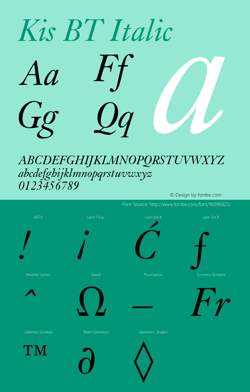 Kis BT Italic Version 2.001 mfgpctt 4.4图片样张