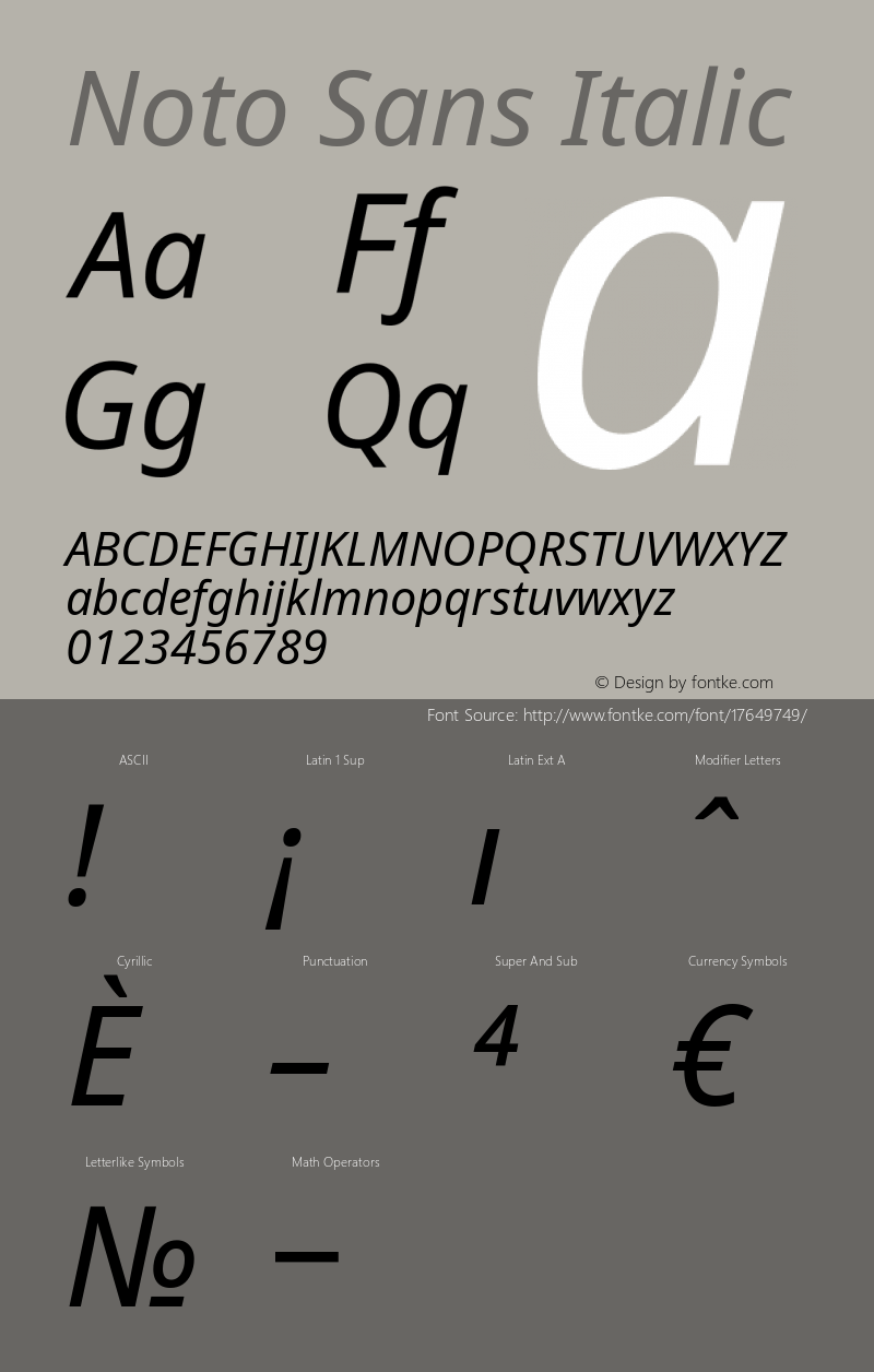 Noto Sans Italic Version 1.04图片样张