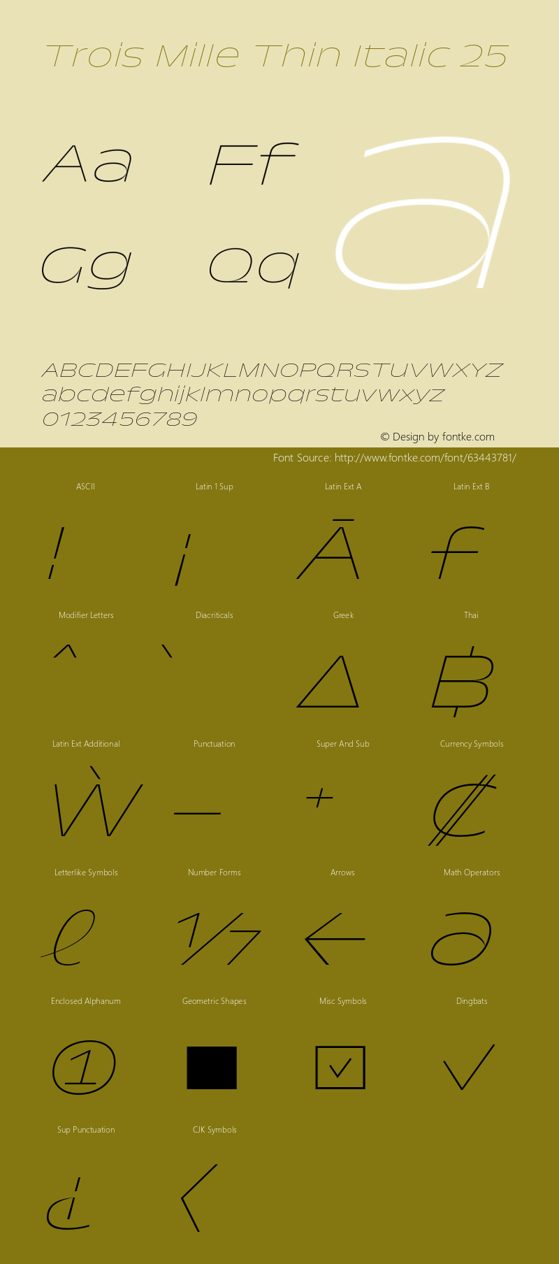 TroisMilleThinItalic-25 Version 1.000;hotconv 1.0.109;makeotfexe 2.5.65596图片样张