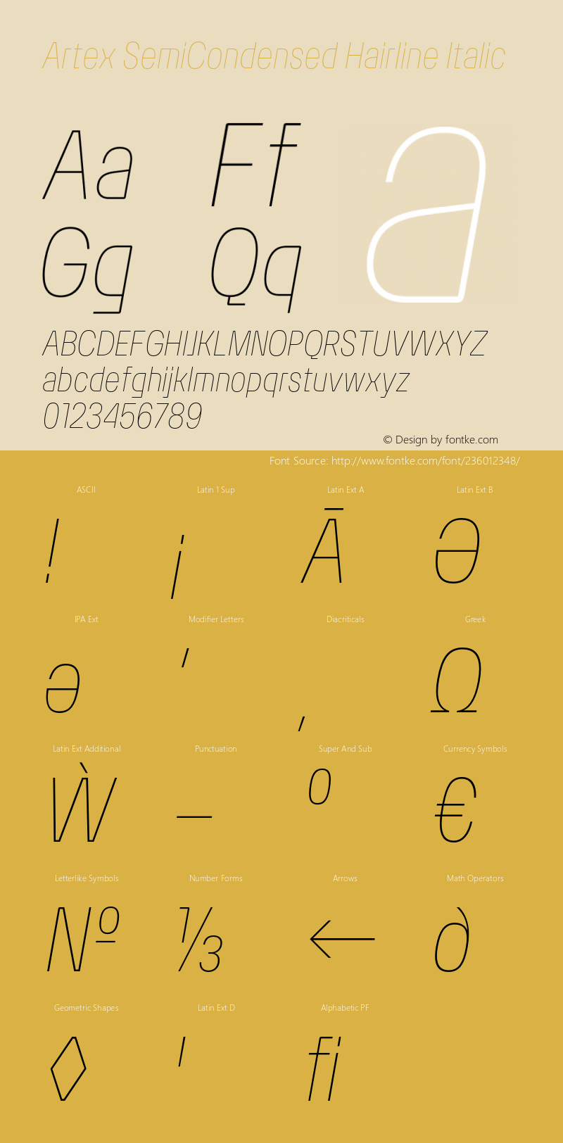 Artex-SemiCondensedHairlineItalic Version 1.005图片样张