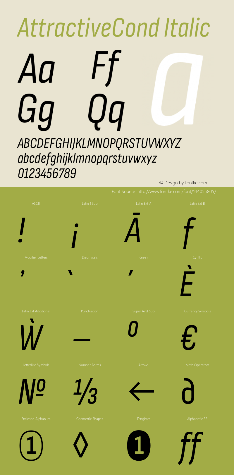 AttractiveCond Italic Version 3.001;PS 003.001;hotconv 1.0.88;makeotf.lib2.5.64775图片样张