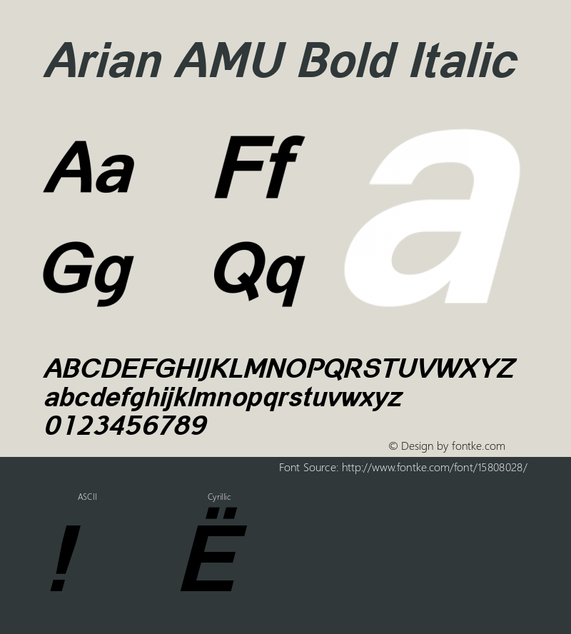Arian AMU Bold Italic Version 4.001 1999; ttfautohint (v1.4.1)图片样张