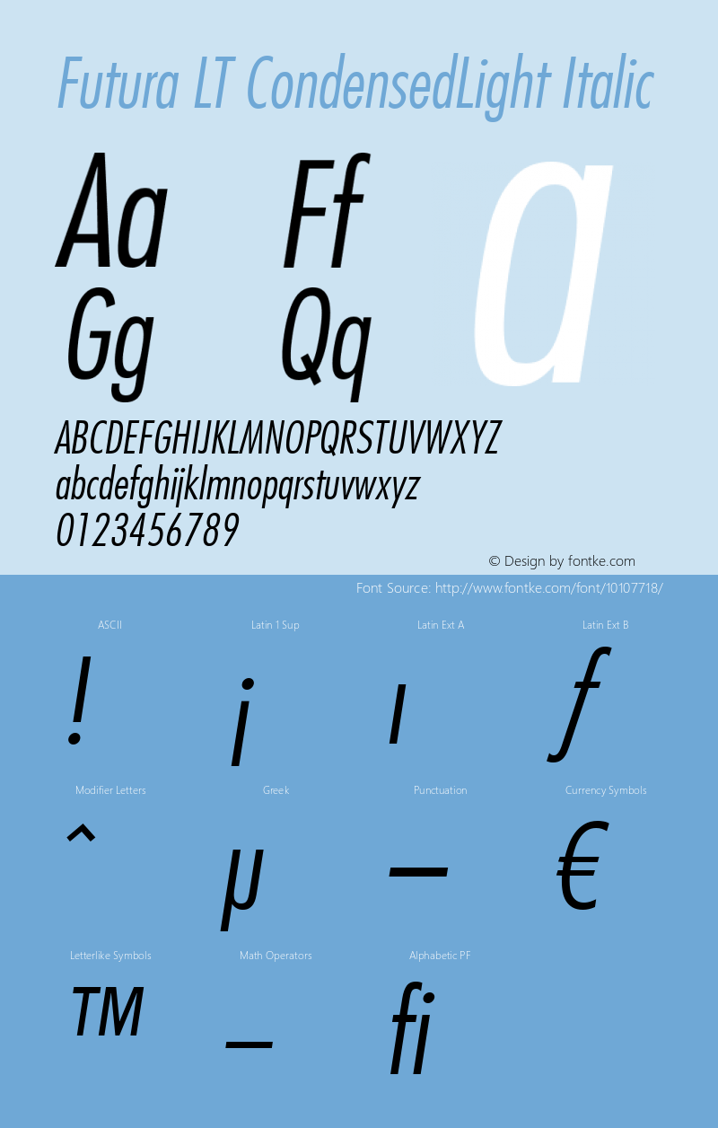 Futura LT CondensedLight Italic Version 6.1; 2002图片样张