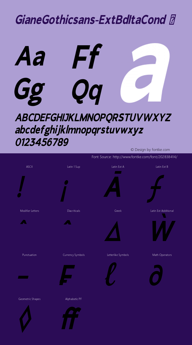 ☞GianeGothicsans-ExtBdItaCond Version 1.3 Gothic; ttfautohint (v1.5);com.myfonts.easy.xdcreative.giane-gothic-sans.extra-bold-italic-condensed.wfkit2.version.5PvB图片样张