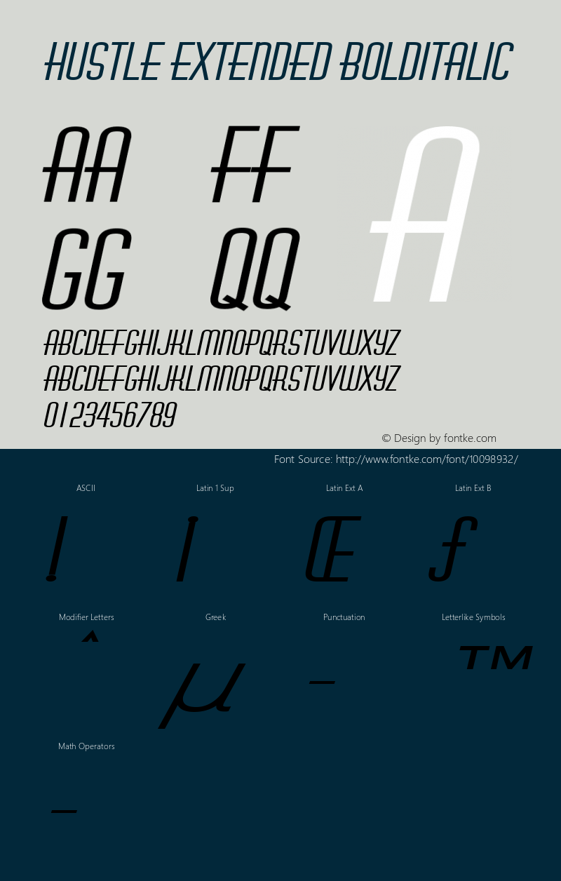 Hustle Extended BoldItalic Altsys Fontographer 4.1 1/5/95图片样张