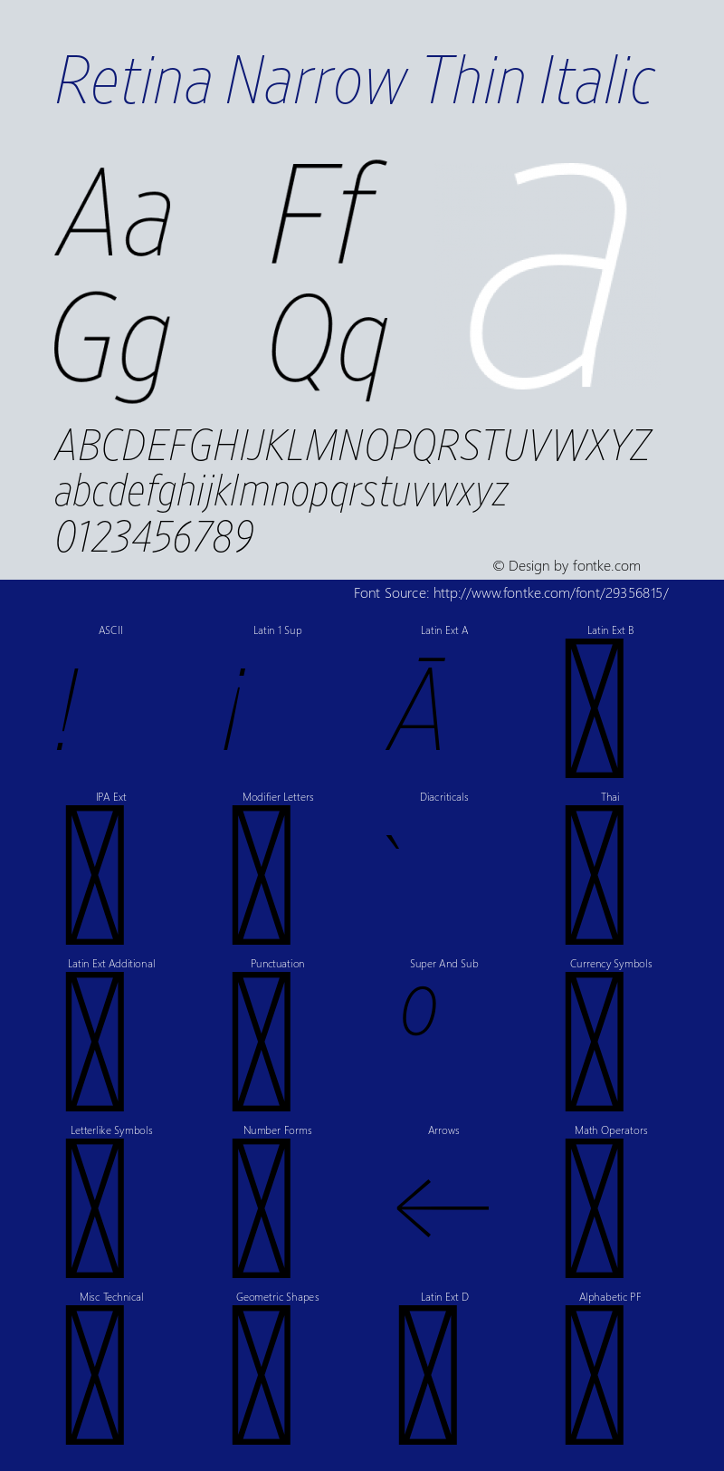 RetinaNarrow-ThinItalic Version 1.001;PS 0.000;hotconv 16.6.51;makeotf.lib2.5.65220图片样张