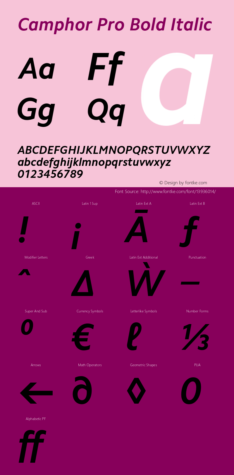 Camphor Pro Bold Italic Version 1.100图片样张