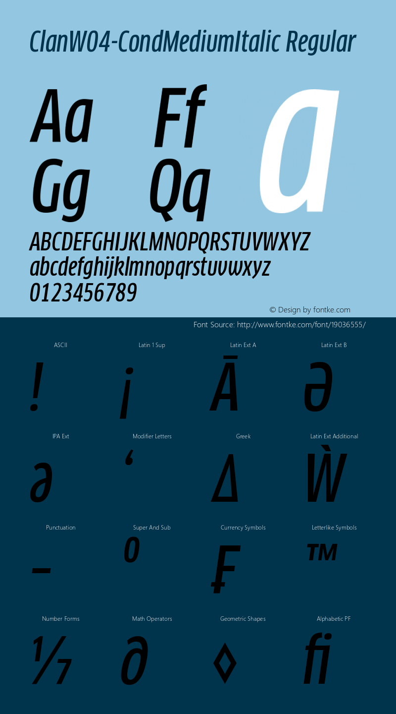 ClanW04-CondMediumItalic Regular Version 7.504图片样张