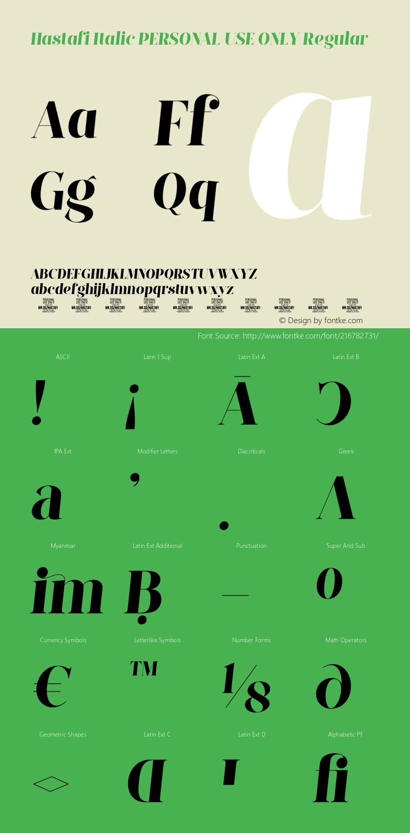 Hastafi Italic PERSONAL USE ONLY Regular Version 1.000;FEAKit 1.0图片样张