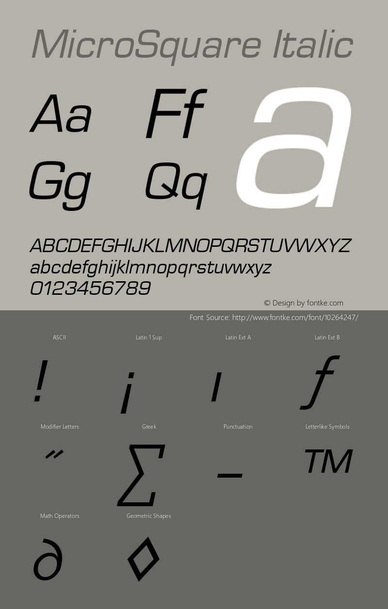 MicroSquare Italic Altsys Fontographer 3.5  5/3/92图片样张