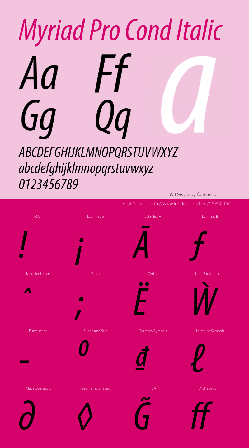 Myriad Pro Cond Italic Version 2.062;PS 2.000;hotconv 1.0.57;makeotf.lib2.0.21895图片样张