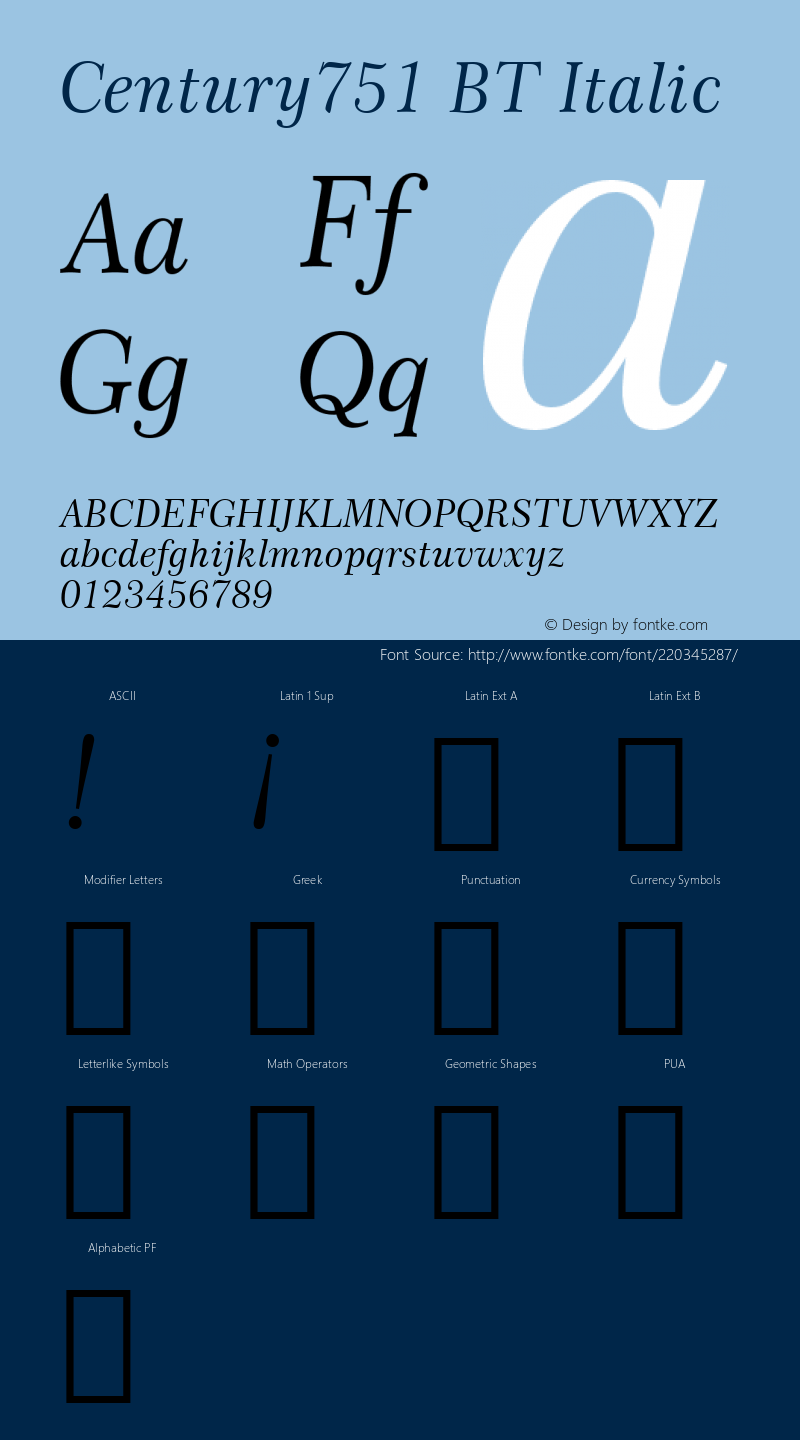 Century751 BT Italic Version 1.01 emb4-OT图片样张