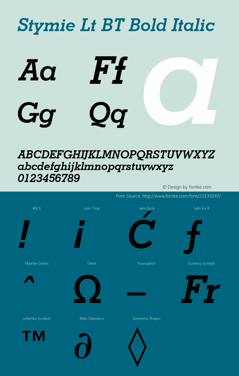 Stymie Bold Italic BT Version 2.1图片样张