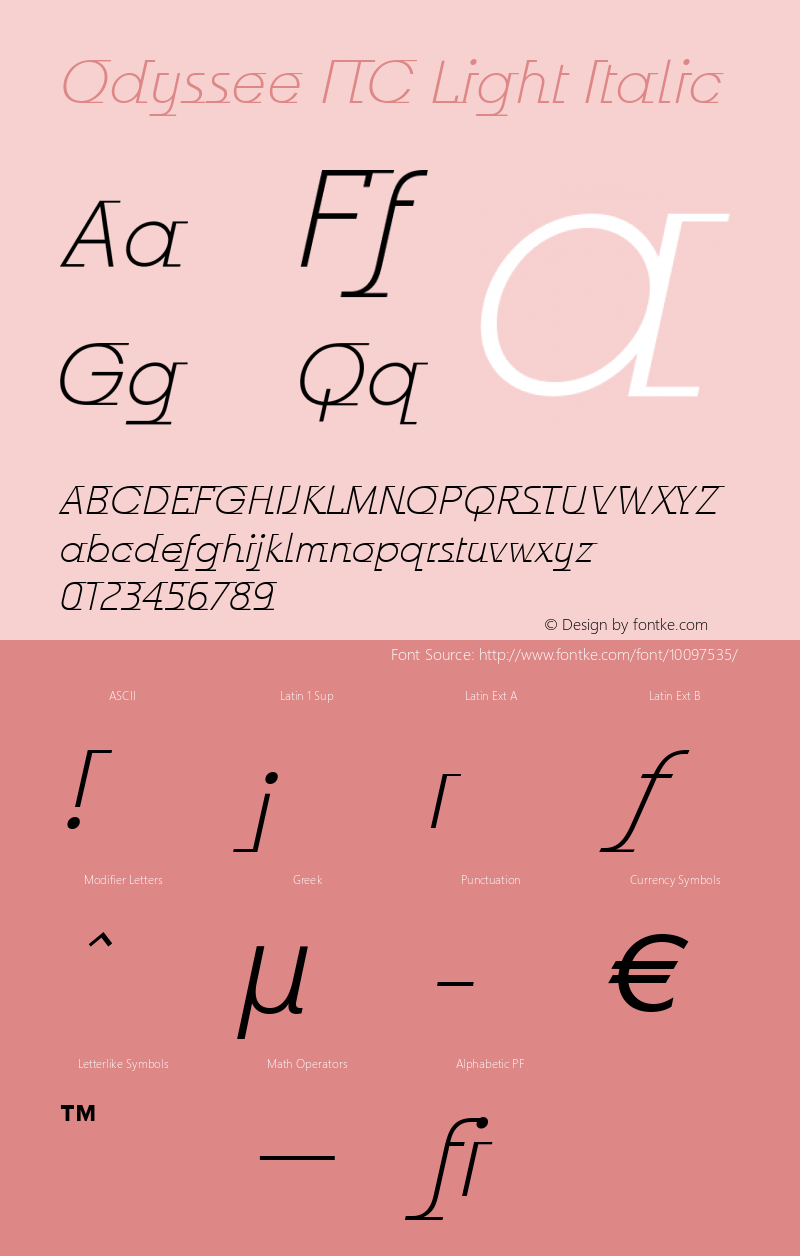 Odyssee ITC Light Italic Version 2.0; 2001图片样张