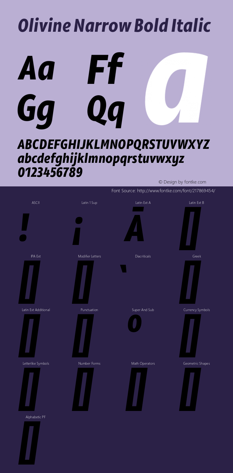 Olivine Narrow Bold Italic Version 1.000;PS 001.000;hotconv 1.0.88;makeotf.lib2.5.64775图片样张