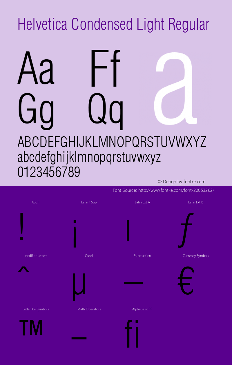 Helvetica Condensed Light Version 4.0; 2001图片样张