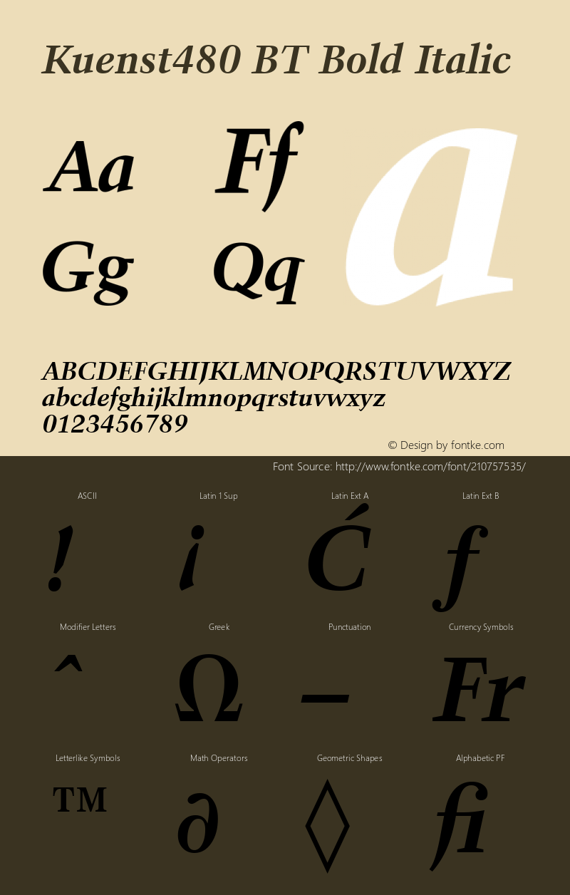 Kuenst480 BT Bold Italic Version 1.01 emb4-OT图片样张