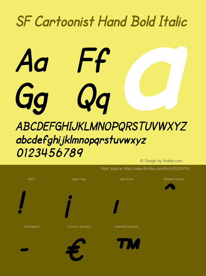 SF Cartoonist Hand Bold Italic Version 2.1图片样张