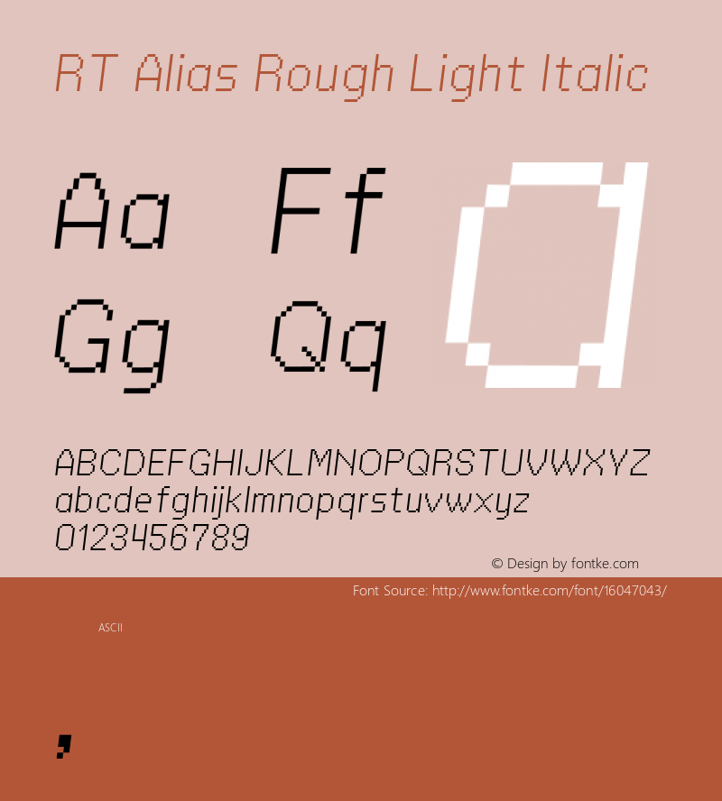 RT Alias Rough Light Italic Version 1.000;PS 001.000;hotconv 1.0.88;makeotf.lib2.5.64775图片样张