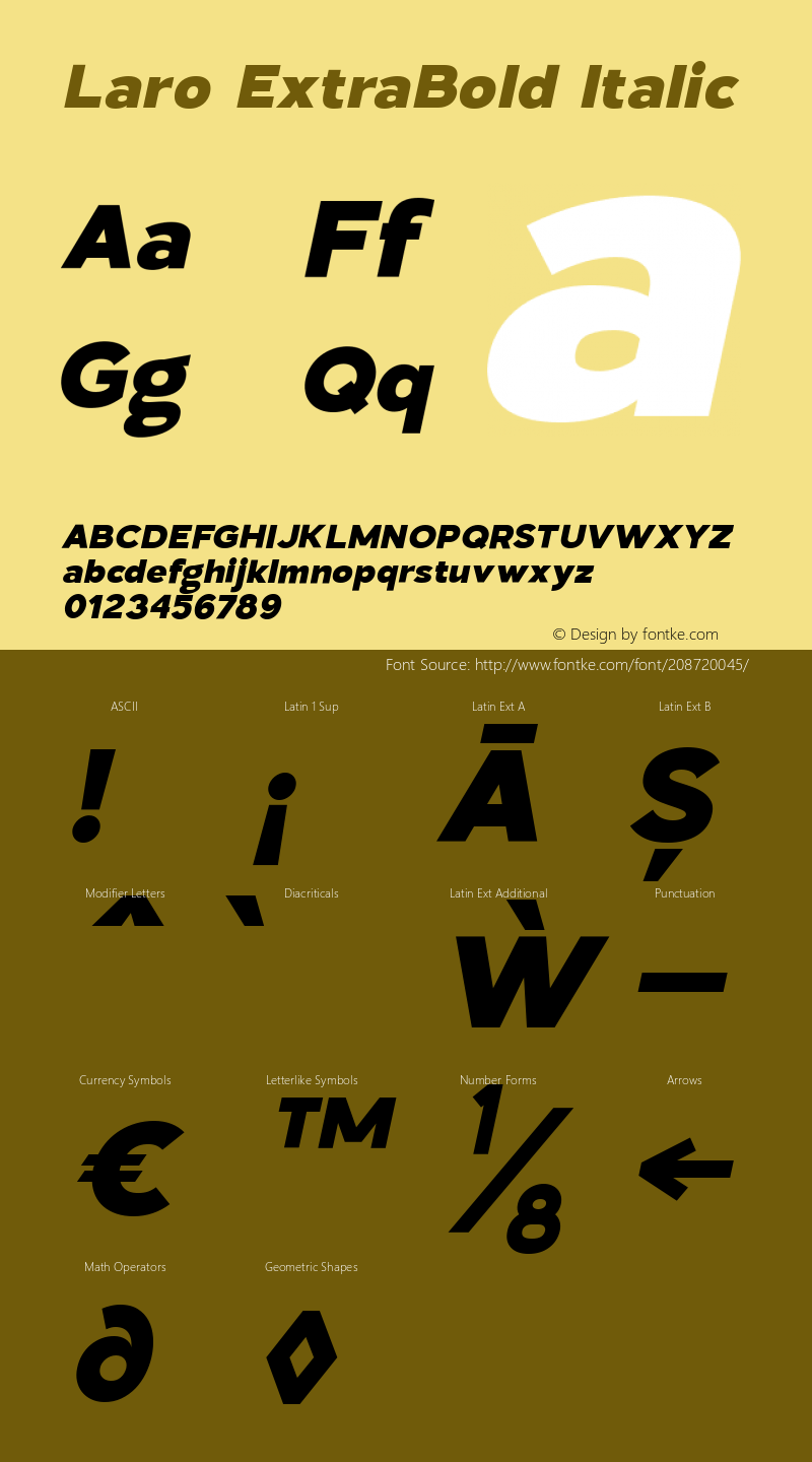 Laro ExtraBold Italic Version 1.000;hotconv 1.0.109;makeotfexe 2.5.65596图片样张