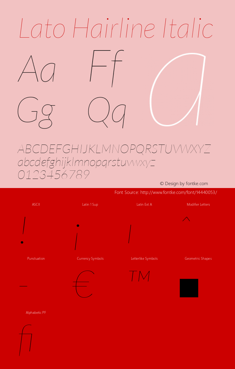 Lato Hairline Italic Version 1.104; Western+Polish opensource图片样张