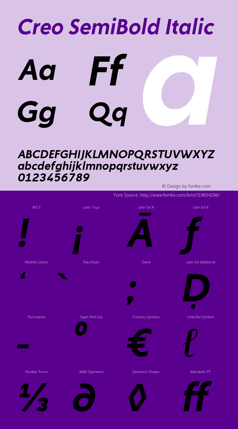 Creo SemiBold Italic Version 1.00;October 24, 2019;FontCreator 11.5.0.2430 64-bit图片样张