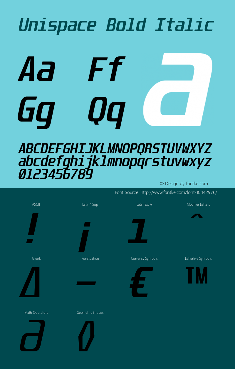 Unispace Bold Italic Version 4.001图片样张