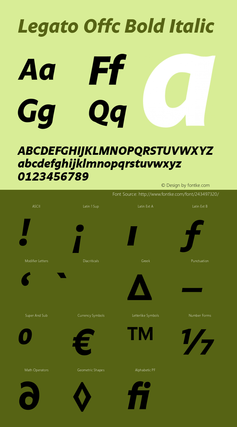 Legato Offc Bold Italic Version 7.504; 2012; Build 1020图片样张