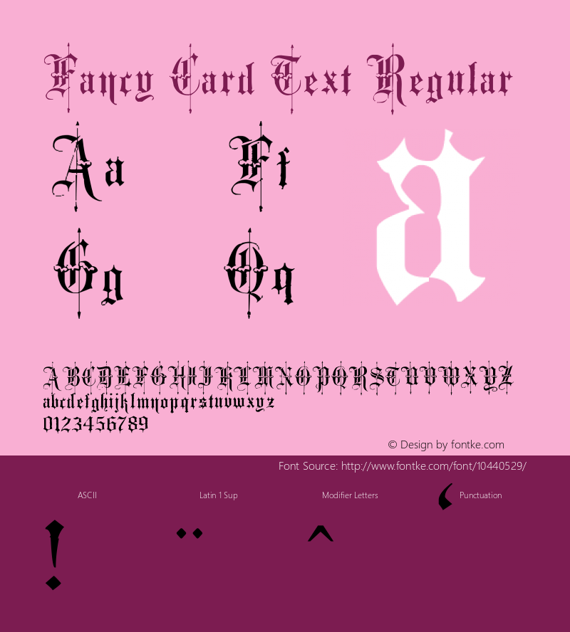 Fancy Card Text Regular Version 1.00 June 29, 2012, initial release图片样张